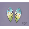 Paire de charm cuivre émaillé pour boucles d'oreille - vert degradé / rose / violet / bleu canard - longue feuille