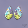 Paire de charm cuivre émaillé pour boucles d'oreille - fond  vert, bleu , violet - feuillage, fleur violette, bleu aqua