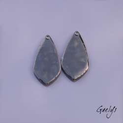Pair of enameled copper charm earrings - green, blue, and purple background - foliage, purple flower, aqua blue