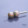 Lampwork Flower Beads - Round Bead Duo - Café au Lait / Foliage / Mauve Flower