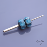 Lampwork Point and Bubble Beads - Rondelle Bead Duo - Black Metal / Blue Bubble Points on White