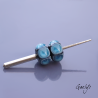 Lampwork Point and Bubble Beads - Rondelle Bead Duo - Black Metal / Blue Bubble Points on White