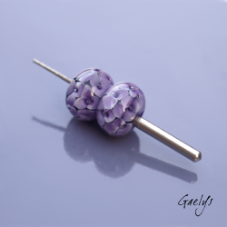 Floral Lampwork Beads - Rondelle Bead Duo - Hydrangeas - purple on White