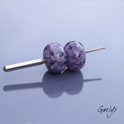 Floral Lampwork Beads - Rondelle Bead Duo - Hydrangeas - purple on White