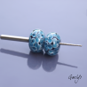 copy of Floral Lampwork Beads - Rondelle Bead Duo - Hydrangeas - inky blue on White