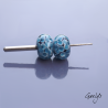 Perles Lampwork florale - duo de perles rondelles - Les hortensias -  bleu encre sur blanc