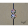 Perles Lampwork à fleurs - duo de perles rondes - fleurs  - fond rose nude / fleurs sun set, vert olive