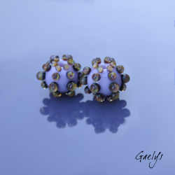 Perles Lampwork à picots oursin - duo de perles rondes avec points - lavande / picots bulle multicolore