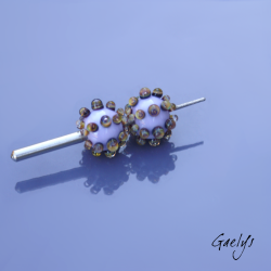 Perles Lampwork à picots oursin - duo de perles rondes avec points - lavande / picots bulle multicolore