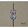 Perles Lampwork à fleurs - duo de perles rondes - fleurs  - fond rose nude / fleurs sun set, vert olive