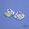 Paire de charm cuivre émaillé pour boucles d'oreille - fond  vert, violet, rose - feuillage, fleur violette , tulipes roses