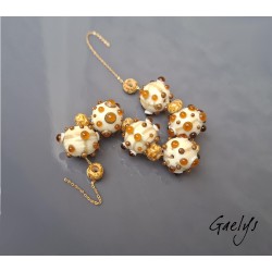 Perles lampwork Gaelys - Set de 6 perles - ivoire / ambre