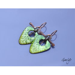 Cendrade - boucles oreilles cuivre emaillé - Motif végétal - montage Brute sur cuivre et étain melangé