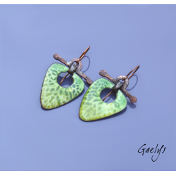 Cendrade - boucles oreilles cuivre emaillé - Motif végétal - montage Brute sur cuivre et étain melangé