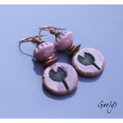 Tigsty – earrings, Raku ceramic bead, mauve/anthracite, copper-tone metal