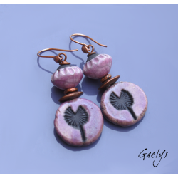 Tigsty – earrings, Raku ceramic bead, mauve/anthracite, copper-tone metal