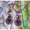 Tigsty – earrings, Raku ceramic bead, mauve/anthracite, copper-tone metal