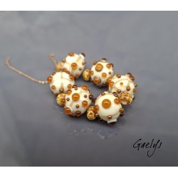 Perles lampwork Gaelys - Set de 6 perles - ivoire / ambre