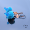 "Little Tassels" – earrings featuring copper, lampwork glass, and a small fabric tassel; etched copper setting – Blue.