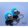 Les petits pompons - boucles oreilles cuivre, lampwork et petit pompon textile - montage cuivre eau Fort - Bleu