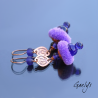 "Little Tassels" – earrings featuring copper, lampwork glass, a small fabric tassel, etched copper elements, and amethyst.