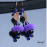 Les petits pompons - boucles oreilles cuivre, lampwork et petit pompon textile - montage cuivre eau Fort - améthyste