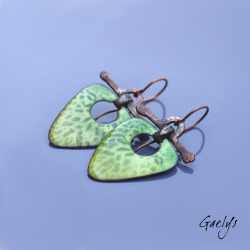 Cendrade - boucles oreilles cuivre emaillé - Motif végétal - montage Brute sur cuivre et étain melangé