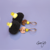 Les petits pompons - boucles oreilles cuivre, lampwork et petit pompon textile - montage cuivre eau Fort - Jaune / noir