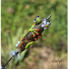 Reserved – Green and orange salamander on a silvered ivory bead – tiny flowers – Glass animals