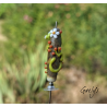 Reserved – Green and orange salamander on a silvered ivory bead – tiny flowers – Glass animals