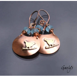 Piou - boucles d'oreille cuivre et laiton - Style Bohême - Petits oiseaux