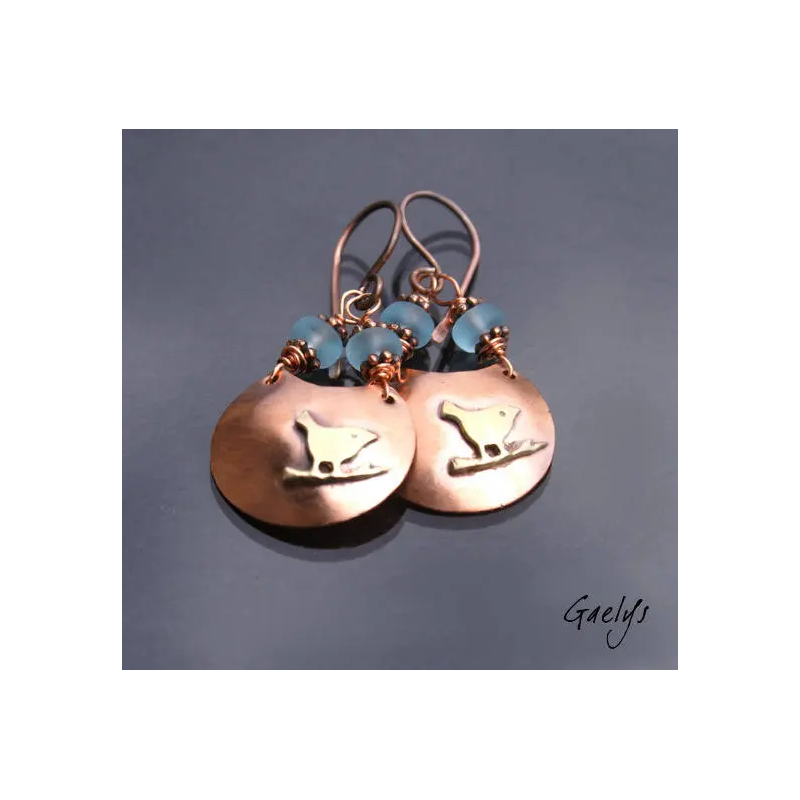 Piou - boucles d'oreille cuivre et laiton - Style Bohême - Petits oiseaux