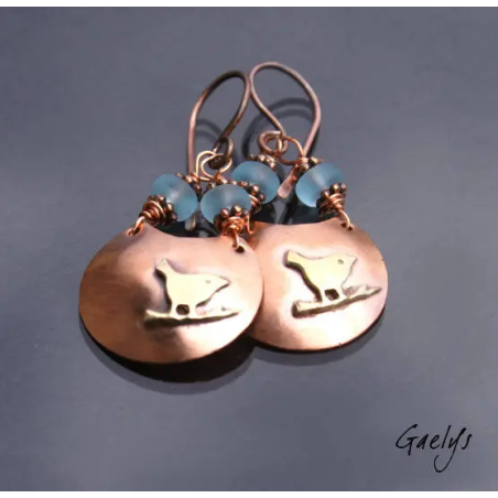Piou - boucles d'oreille cuivre et laiton - Style Bohême - Petits oiseaux