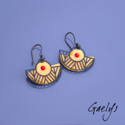 Ani - boucles d'oreille émaux sur cuivre - forme geometrique - bo Gaelys - jaune moutarde - estampe métal noir