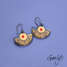 Ani - boucles d'oreille émaux sur cuivre - forme geometrique - bo Gaelys - jaune moutarde - estampe métal noir