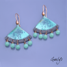 Jared - boucles d'oreille bleu canard /turquoise, breloques, émaux sur cuivre - Style Bohême Chic - full breloque