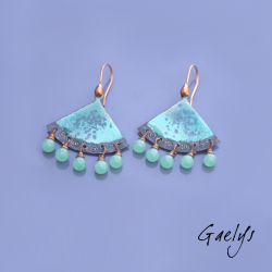 Jared – Teal/turquoise earrings, charms, enamel on copper – Boho-chic style – fully adorned with charms