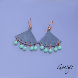 Jared - boucles d'oreille bleu canard /turquoise, breloques, émaux sur cuivre - Style Bohême Chic - full breloque