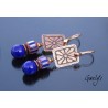 Maréline - boucles oreilles lampwork bleu cobalt - charms en cuivre gravés à l'eau forte
