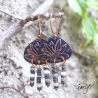 "Nuit" – embossed brass earrings painted midnight blue, with small disc charms – Bohemian style