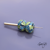 Perles Lampwork florale - duo de perles rondelles - Les hortensias -  bicolore bleu encre et vert