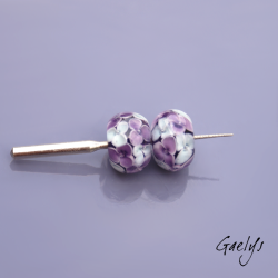 Perles Lampwork florale - duo de perles rondelles - Les hortensias -  bicolore violet et vert d'eau