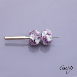 Floral lampwork beads – rondelle bead duo – Hydrangeas – two-tone purple and aqua green