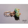 Clara - boucles oreilles lampwork vert turquoise et fauve en verre dépoli - petite caps de Bali métal cuivré et cuivre