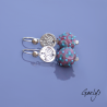 Katy - boucles d'oreilles - estampe Lotus - perles à fleur rose / turquoise - Katerina Sojkova