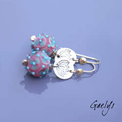 Katy - boucles d'oreilles - estampe Lotus - perles à fleur rose / turquoise - Katerina Sojkova