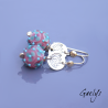 Katy - boucles d'oreilles - estampe Lotus - perles à fleur rose / turquoise - Katerina Sojkova