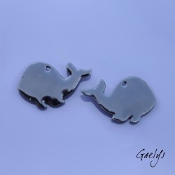 Paire de charm cuivre émaillé pour boucles d'oreille -vert / violet - baleine