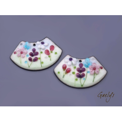 Paire de charm cuivre émaillé pour boucles d'oreille - bleu pâle / vert pâle / prune / rose / blanc / aqua - éventail