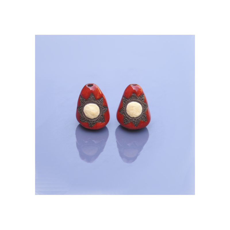 Raku ceramic beads – red bell shape